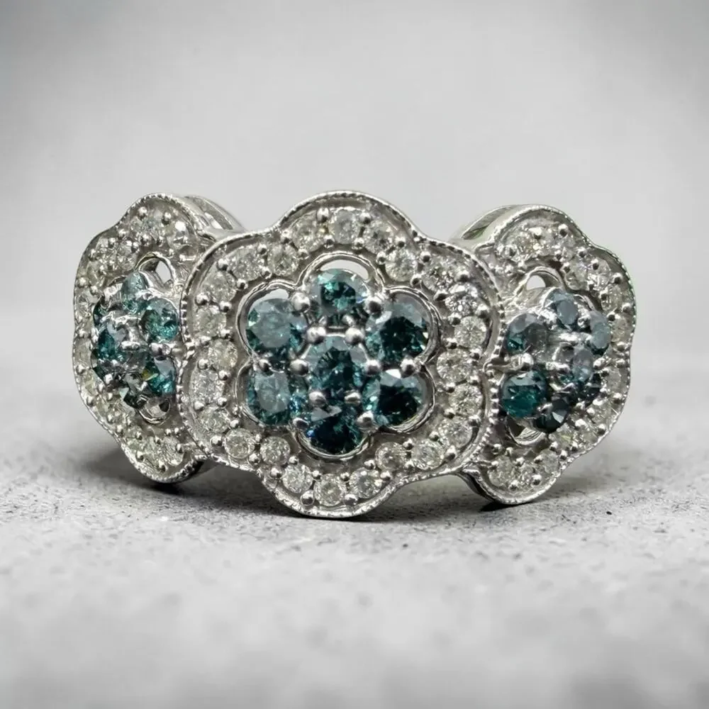 1/2ct Blue White Diamond Ring 925 Sterling Silver Size 7 .50ct Wedding Band